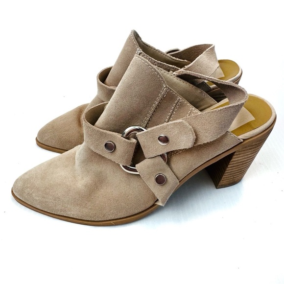 Dolce Vita Rango western style suede mules tan/cream size 11 stacked heel - Picture 2 of 14
